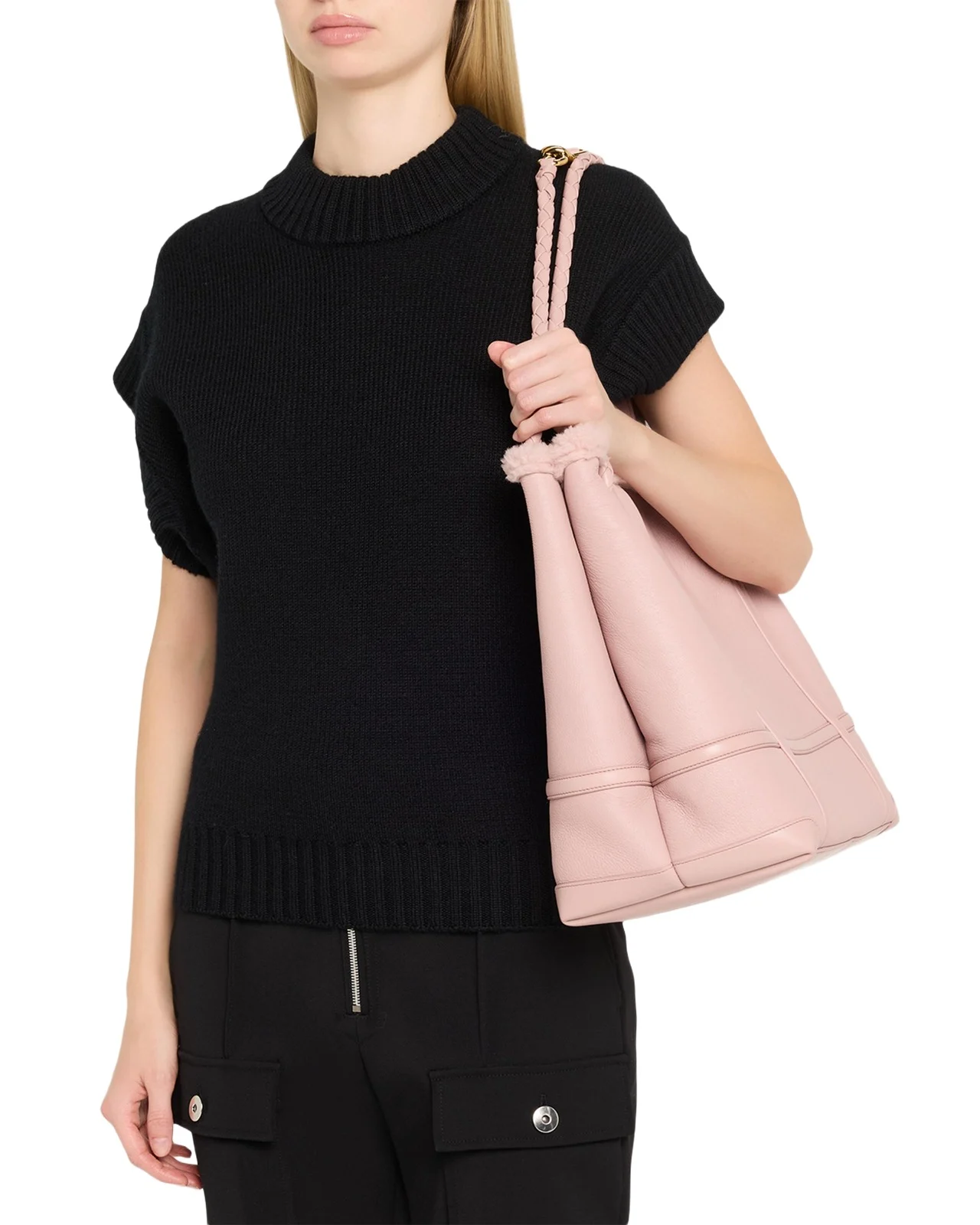 Andiamo Shearling-Trim Leather Top-Handle Bag Andiamo Shearling-Trim Leather Top-Handle Bag