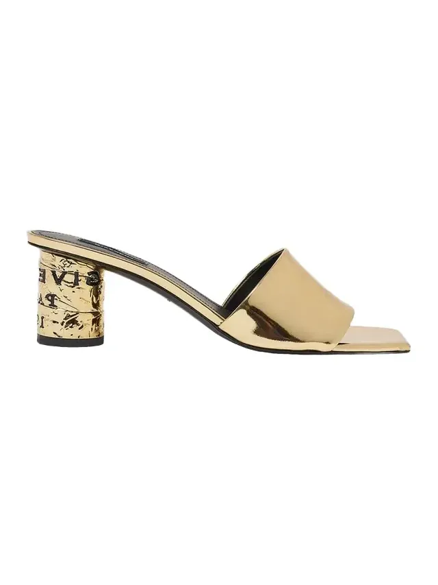 65mm Logo Heel Metallic Leather Mule Sandals