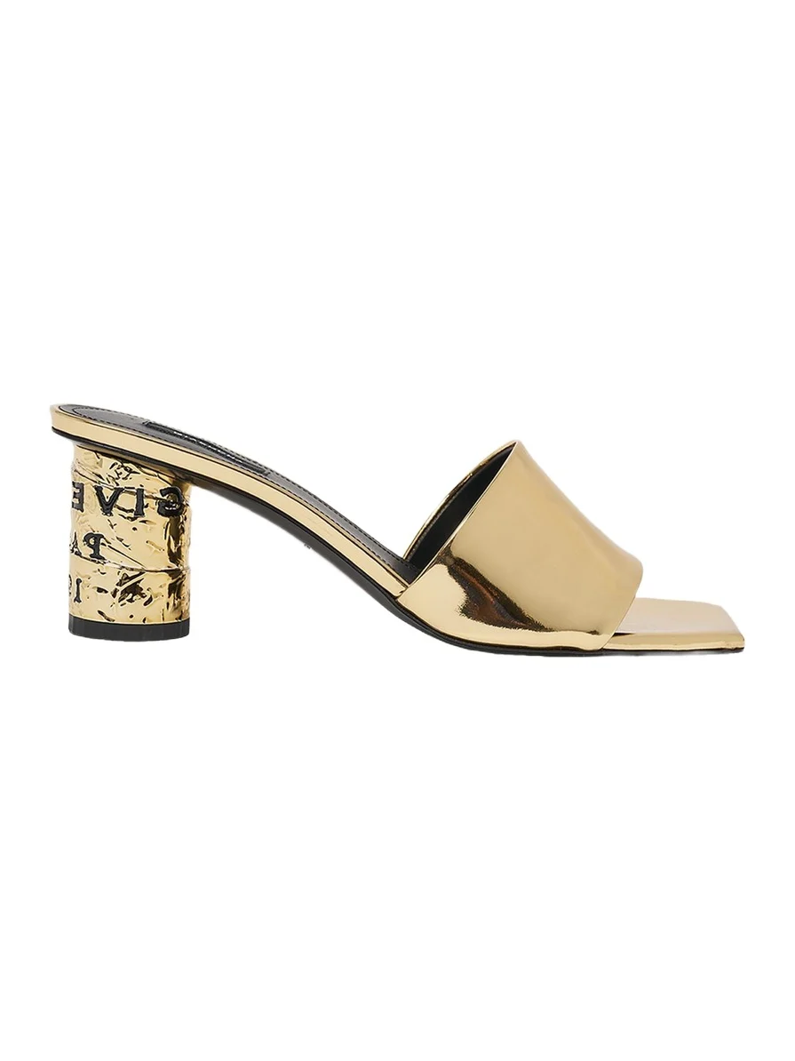 65mm Logo Heel Metallic Leather Mule Sandals
