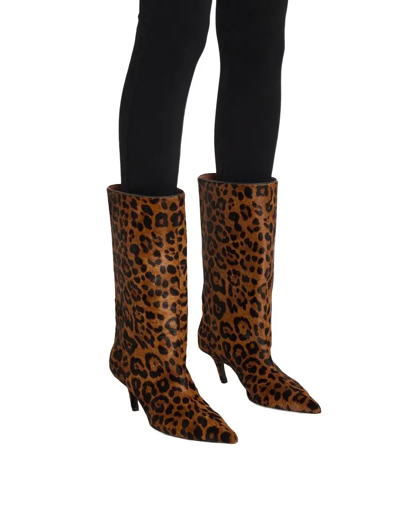 Amina Muaddi 60mm Fiona Leopard-Printed Calf Hair Boots | Image 1 Amina Muaddi 60mm Fiona Leopard-Printed Calf Hair Boots | Image 1