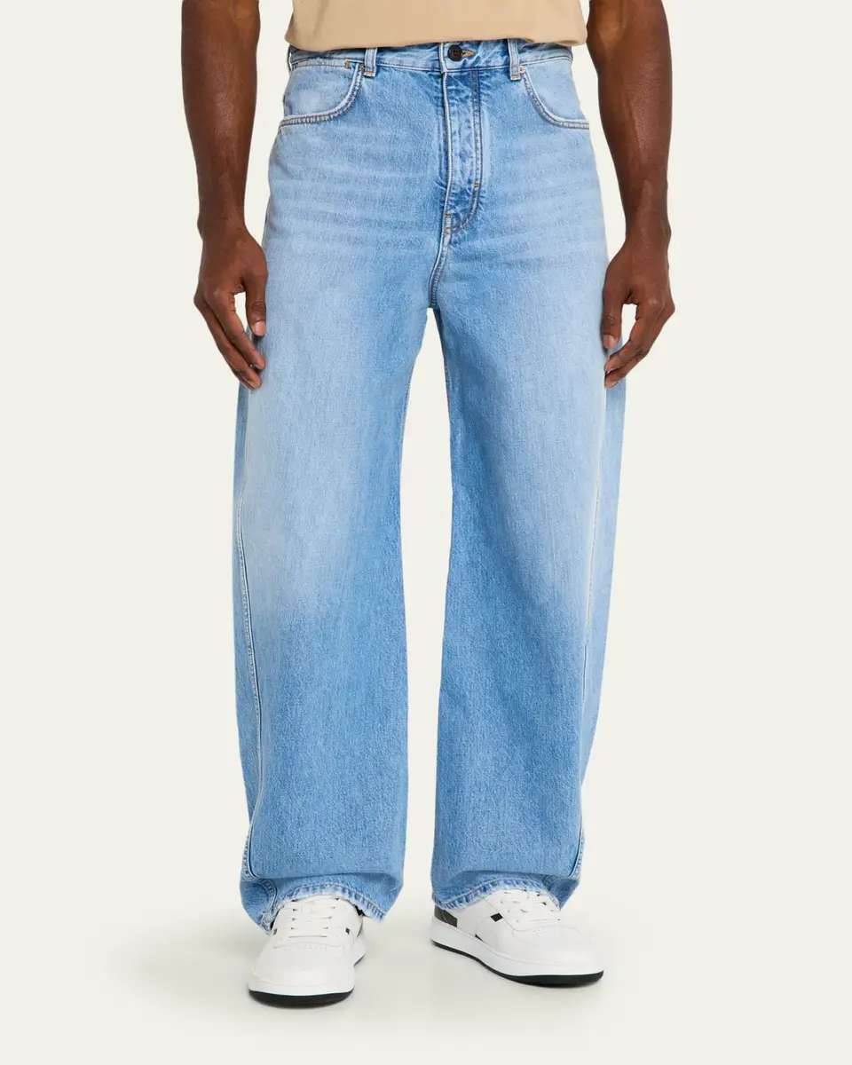 Givenchy Men's Stone-Washed Barrel-Leg Jeans | Thumbnail 4