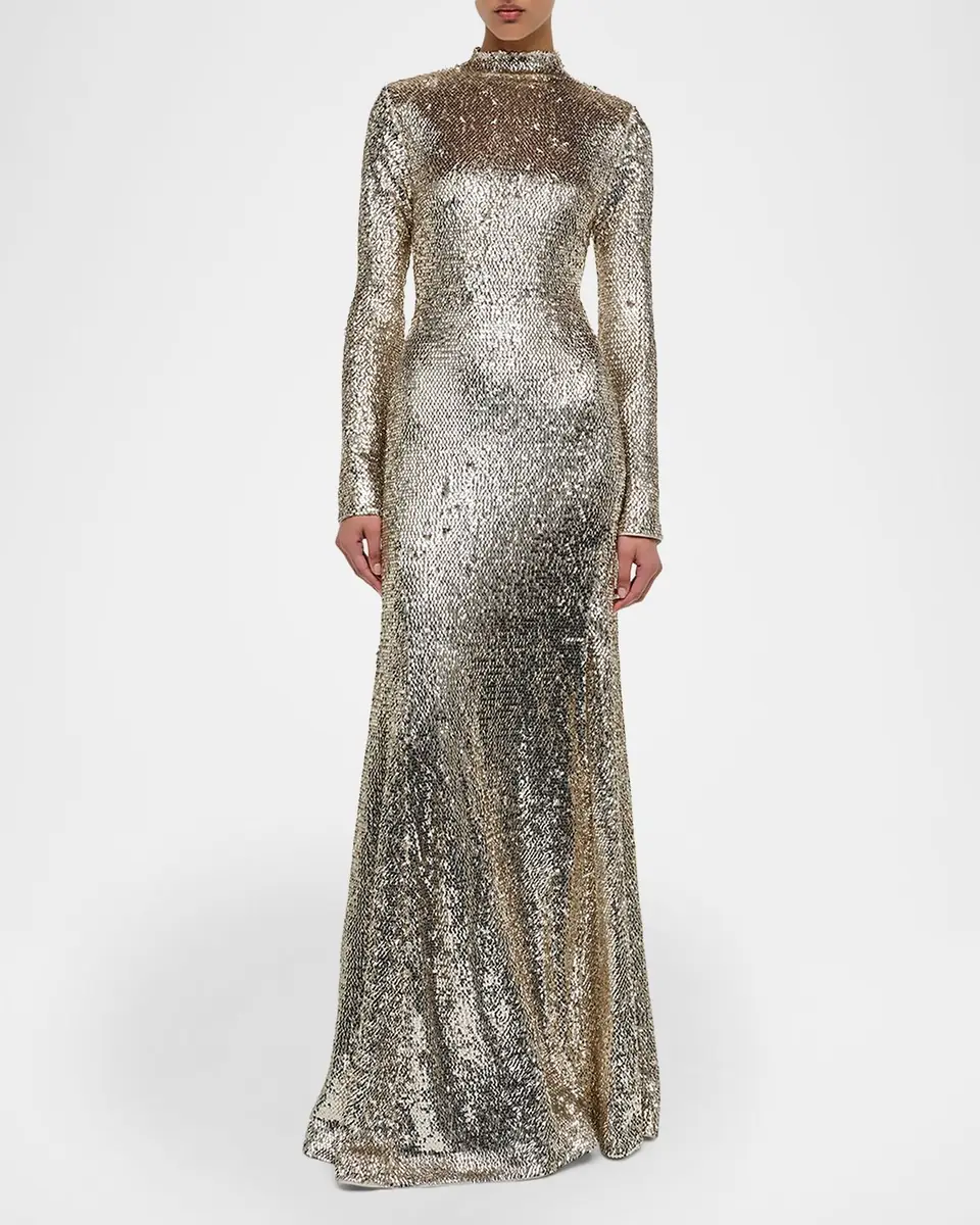 SIMKHAI Beatrice Sequined Long-Sleeve Gown | Thumbnail 4 SIMKHAI Beatrice Sequined Long-Sleeve Gown | Thumbnail 4