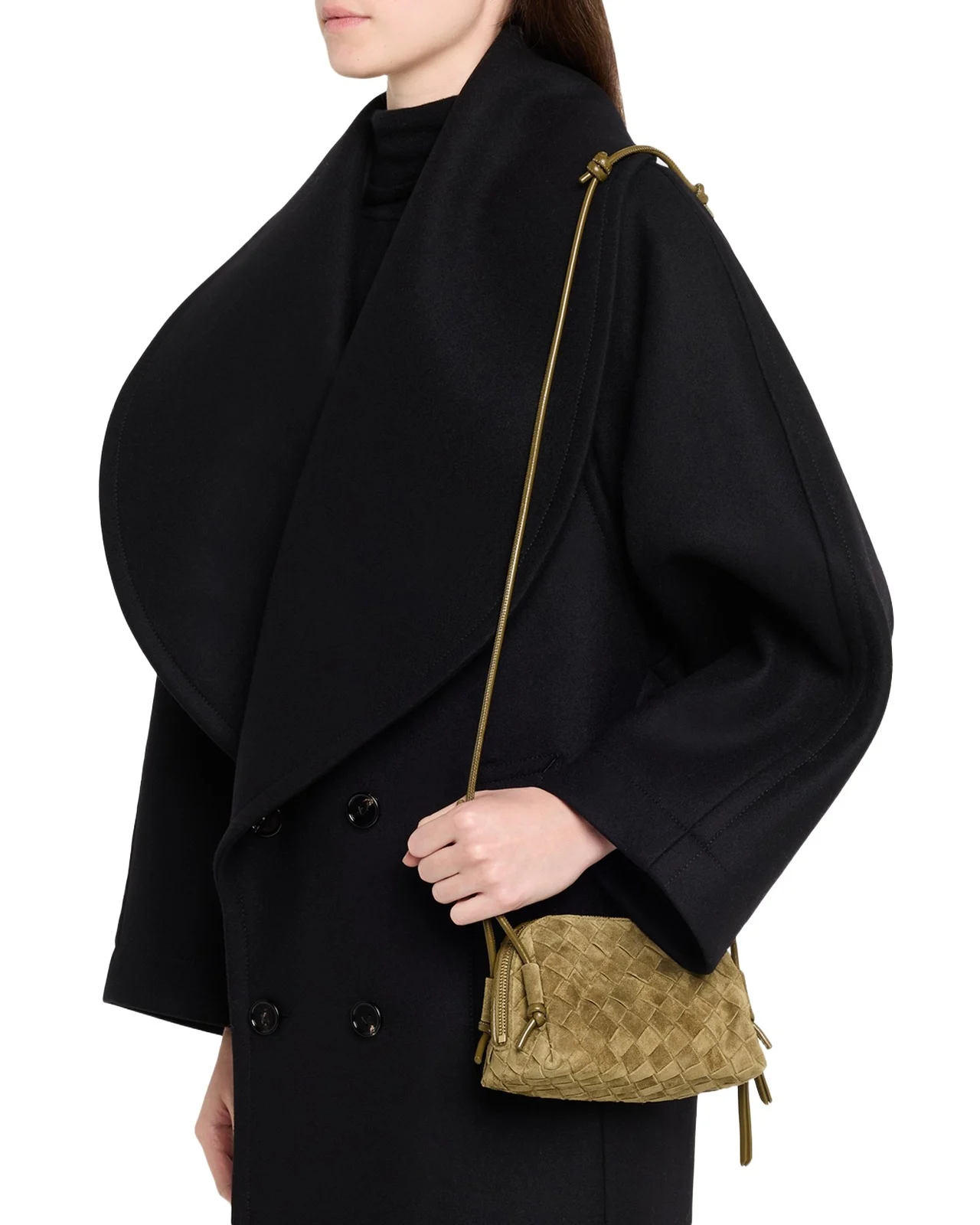 Bottega Veneta Concert Pouch Intrecciato Suede Shoulder Bag