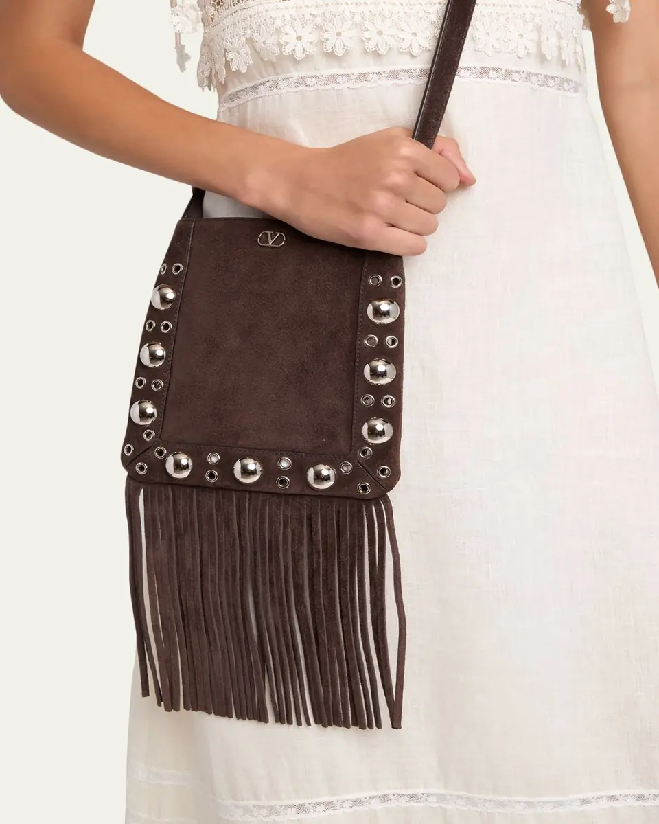 Valentino Garavani Small Studded Fringe Suede Crossbody Bag | Thumbnail 2