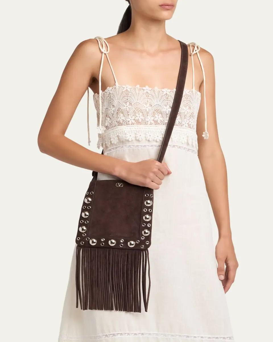 Valentino Garavani Small Studded Fringe Suede Crossbody Bag | Thumbnail 5