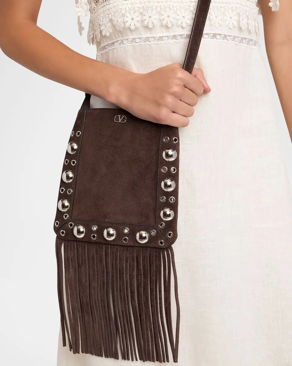 Valentino Garavani Small Studded Fringe Suede Crossbody Bag | Thumbnail 6