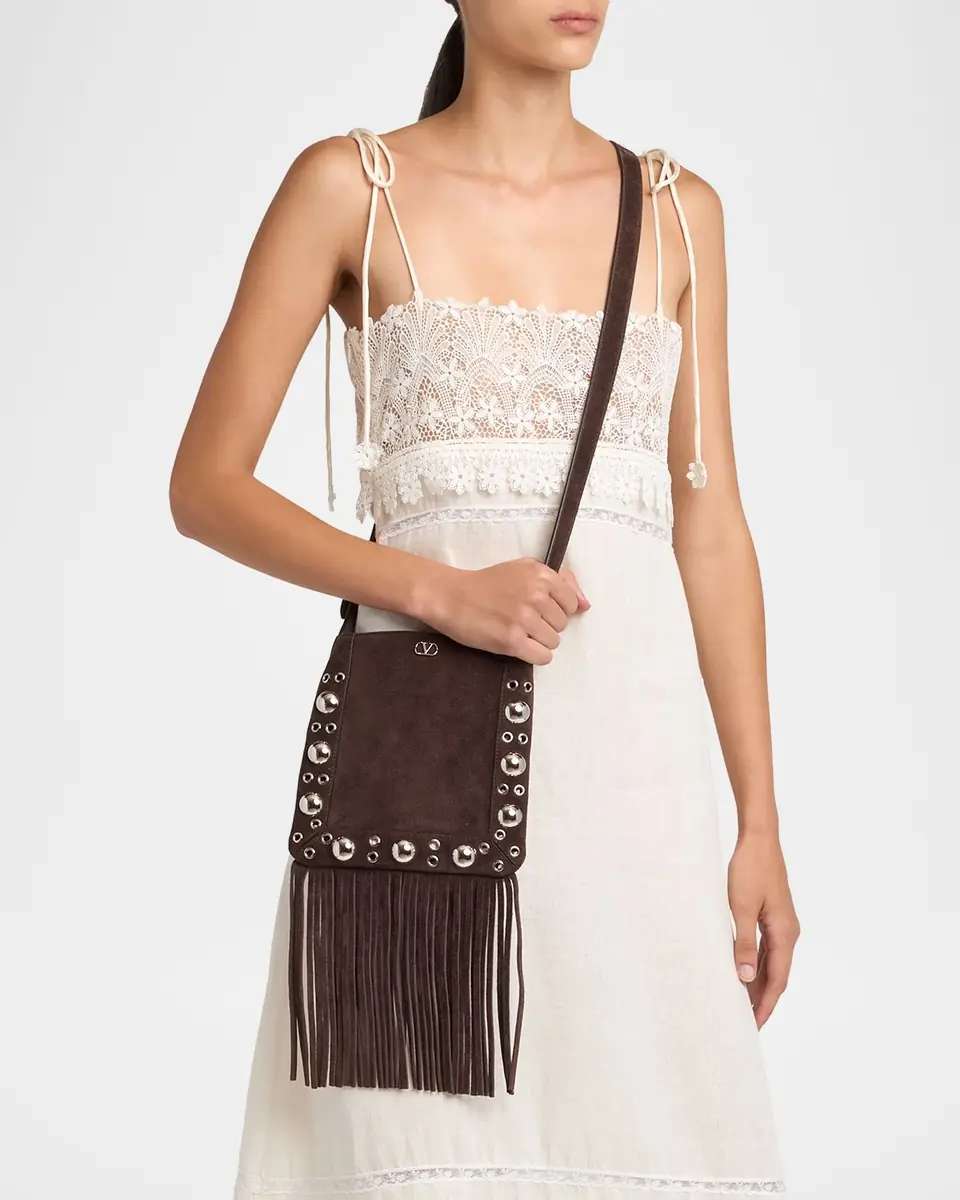 Valentino Garavani Small Studded Fringe Suede Crossbody Bag | Thumbnail 9