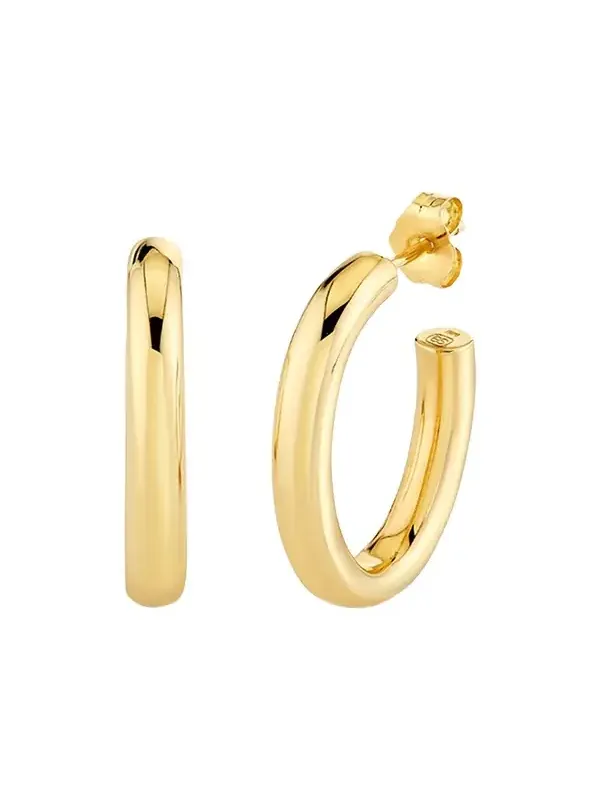 14K Yellow Gold Tube Hoop Earrings