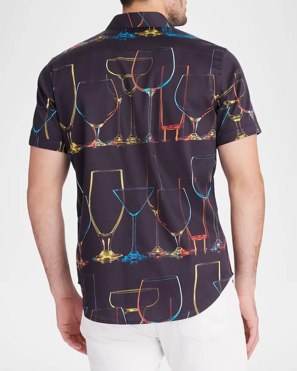 Robert Graham Men's Neon Nights Satin Short-Sleeve Shirt | Thumbnail 2 Robert Graham Men's Neon Nights Satin Short-Sleeve Shirt | Thumbnail 2
