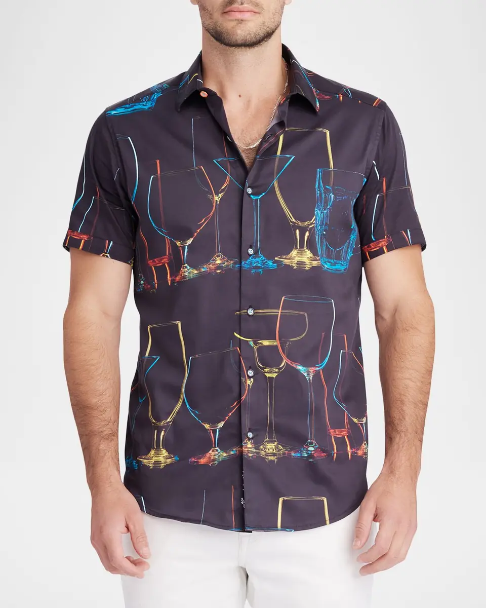 Robert Graham Men's Neon Nights Satin Short-Sleeve Shirt | Thumbnail 3 Robert Graham Men's Neon Nights Satin Short-Sleeve Shirt | Thumbnail 3