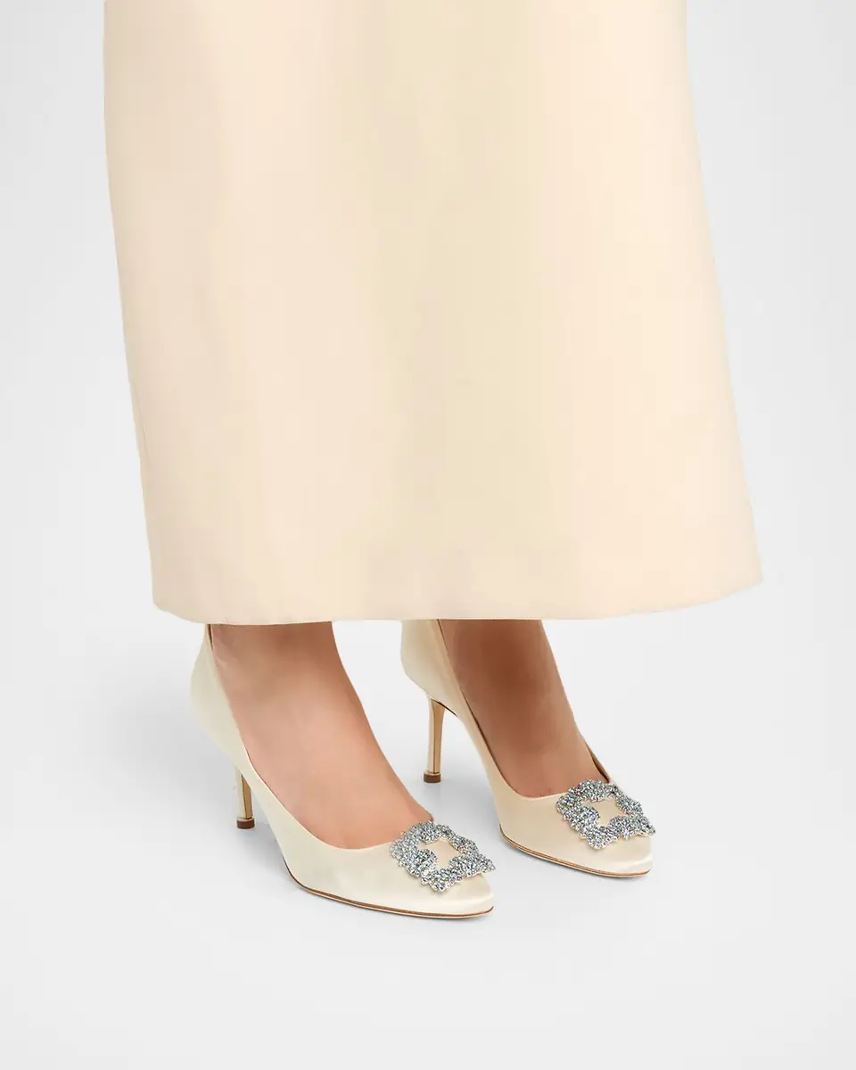 Manolo Blahnik 70mm Hangisi Satin Pumps with Crystal Buckle | Thumbnail 2 Manolo Blahnik 70mm Hangisi Satin Pumps with Crystal Buckle | Thumbnail 2
