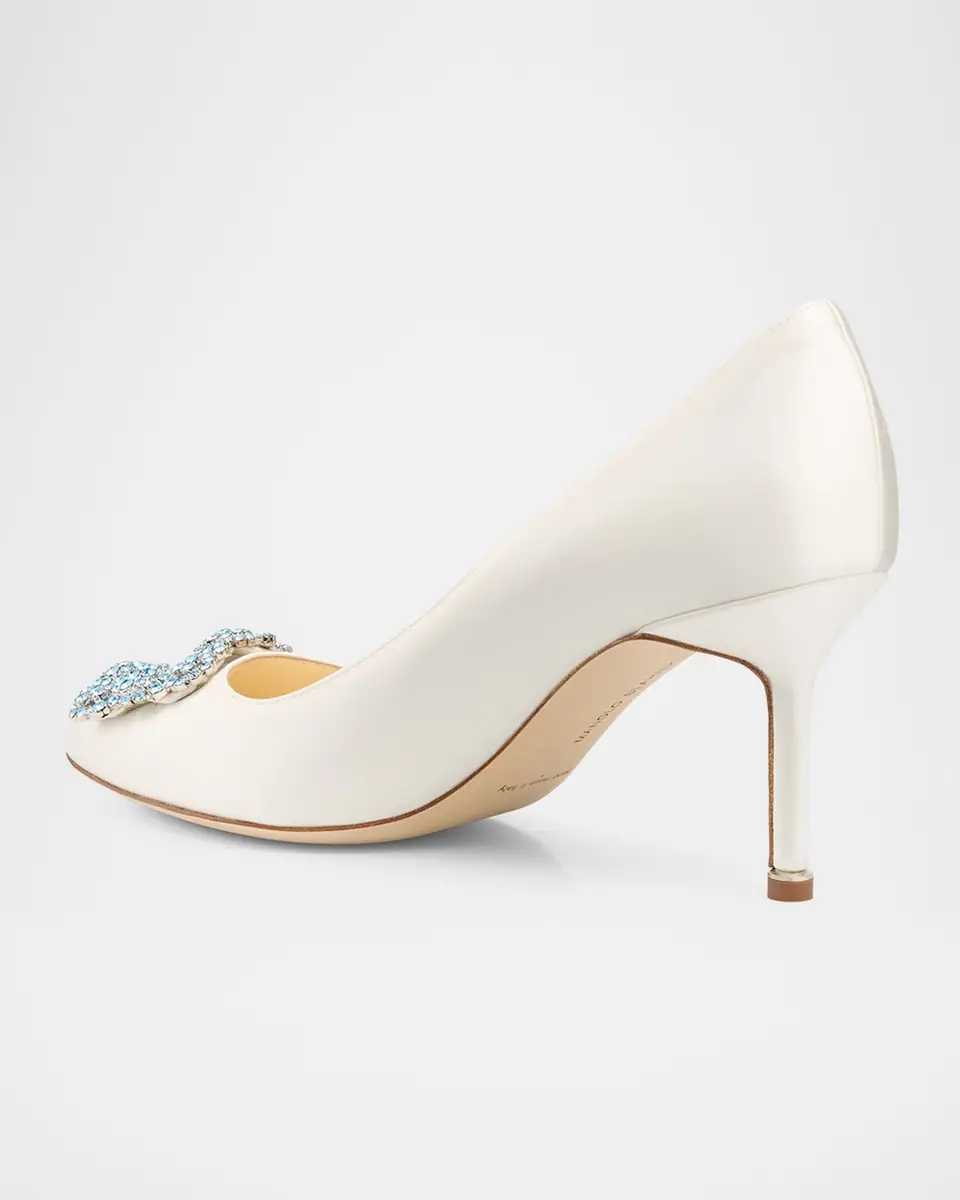 Manolo Blahnik 70mm Hangisi Satin Pumps with Crystal Buckle | Thumbnail 4 Manolo Blahnik 70mm Hangisi Satin Pumps with Crystal Buckle | Thumbnail 4