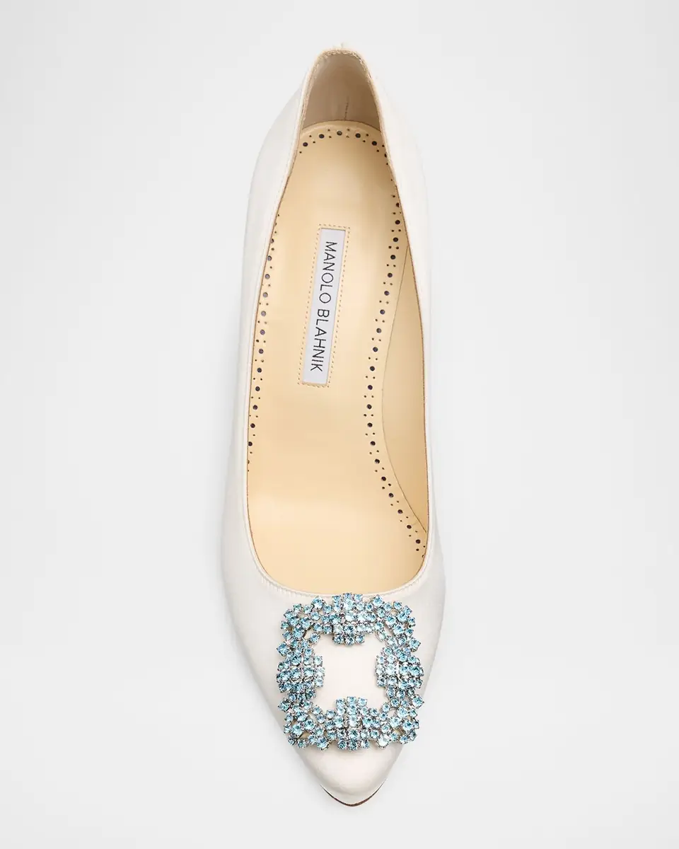 Manolo Blahnik 70mm Hangisi Satin Pumps with Crystal Buckle | Thumbnail 6 Manolo Blahnik 70mm Hangisi Satin Pumps with Crystal Buckle | Thumbnail 6