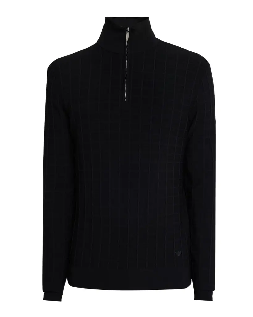Emporio Armani Men's Grid Check Jacquard Quarter-Zip Sweater | Image 1 Emporio Armani Men's Grid Check Jacquard Quarter-Zip Sweater | Image 1