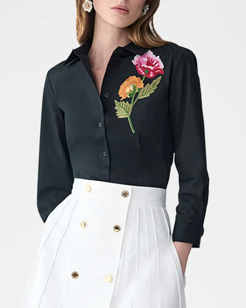 Carolina Herrera Floral Embroidered Icon Button-Down Shirt | Thumbnail 3 Carolina Herrera Floral Embroidered Icon Button-Down Shirt | Thumbnail 3