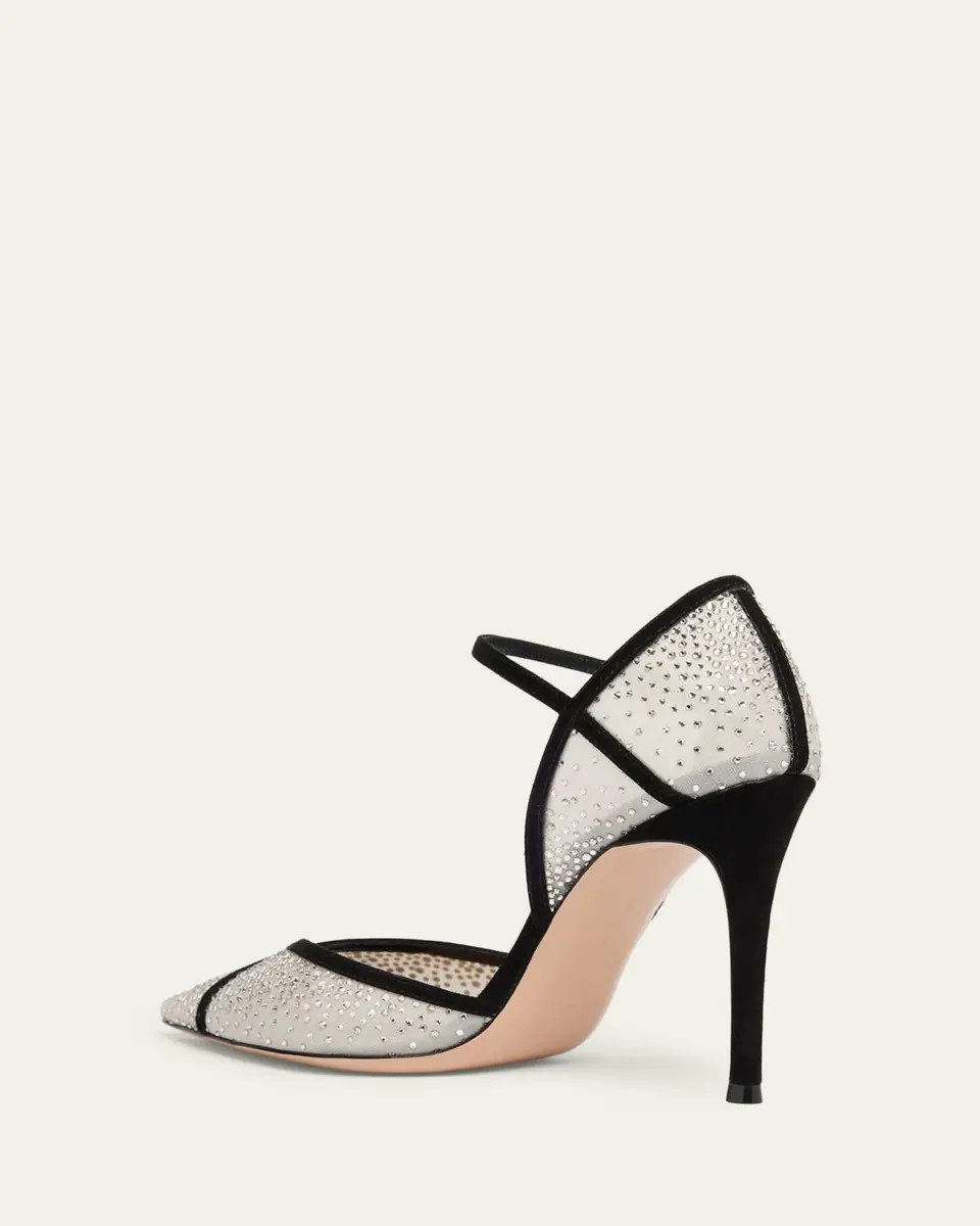 Gianvito Rossi 95mm Suede-Trimmed Crystal-Embellished Mesh Pumps | Thumbnail 2 Gianvito Rossi 95mm Suede-Trimmed Crystal-Embellished Mesh Pumps | Thumbnail 2