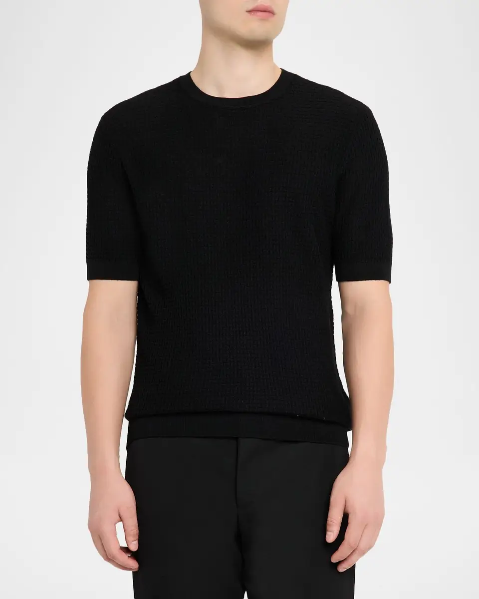 Emporio Armani Men's Texture-Knit Stretch Short-Sleeve Sweater | Thumbnail 3 Emporio Armani Men's Texture-Knit Stretch Short-Sleeve Sweater | Thumbnail 3