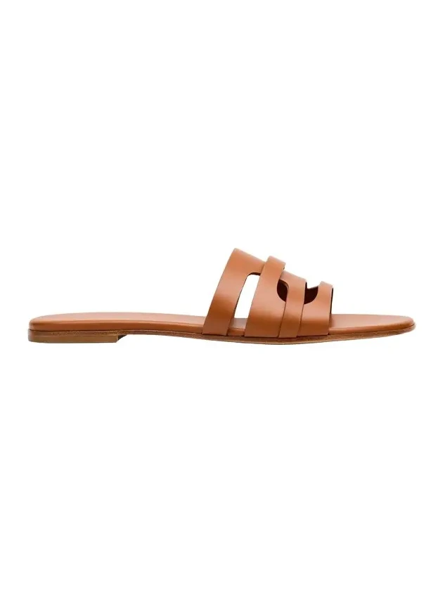 Calfskin Leather Flat Slide Sandals Calfskin Leather Flat Slide Sandals