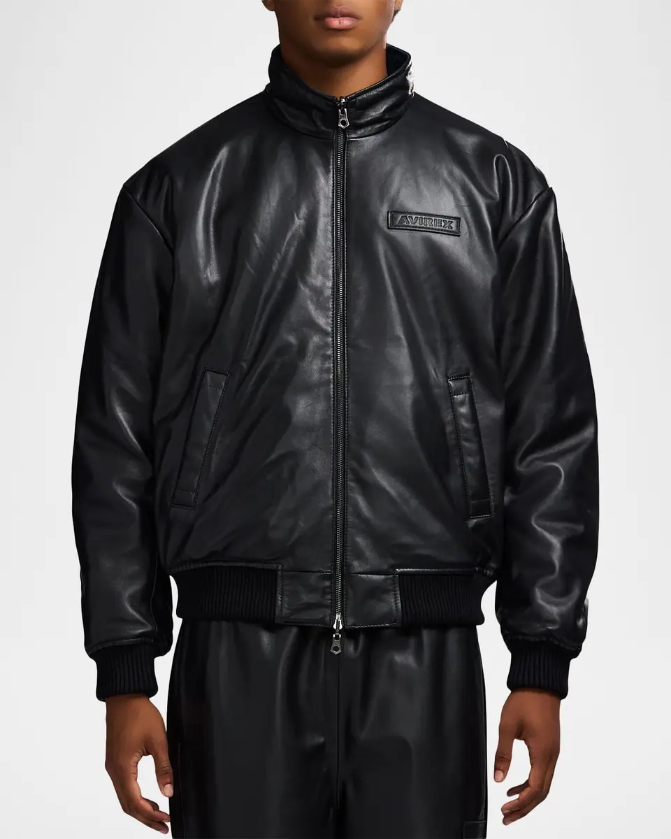 Avirex Men's Reversible Nylon to Napa Leather Track Jacket | Thumbnail 3 Avirex Men's Reversible Nylon to Napa Leather Track Jacket | Thumbnail 3