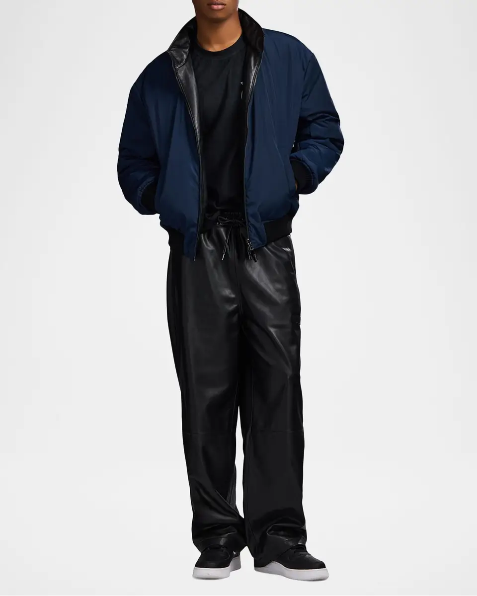 Avirex Men's Reversible Nylon to Napa Leather Track Jacket | Thumbnail 7 Avirex Men's Reversible Nylon to Napa Leather Track Jacket | Thumbnail 7