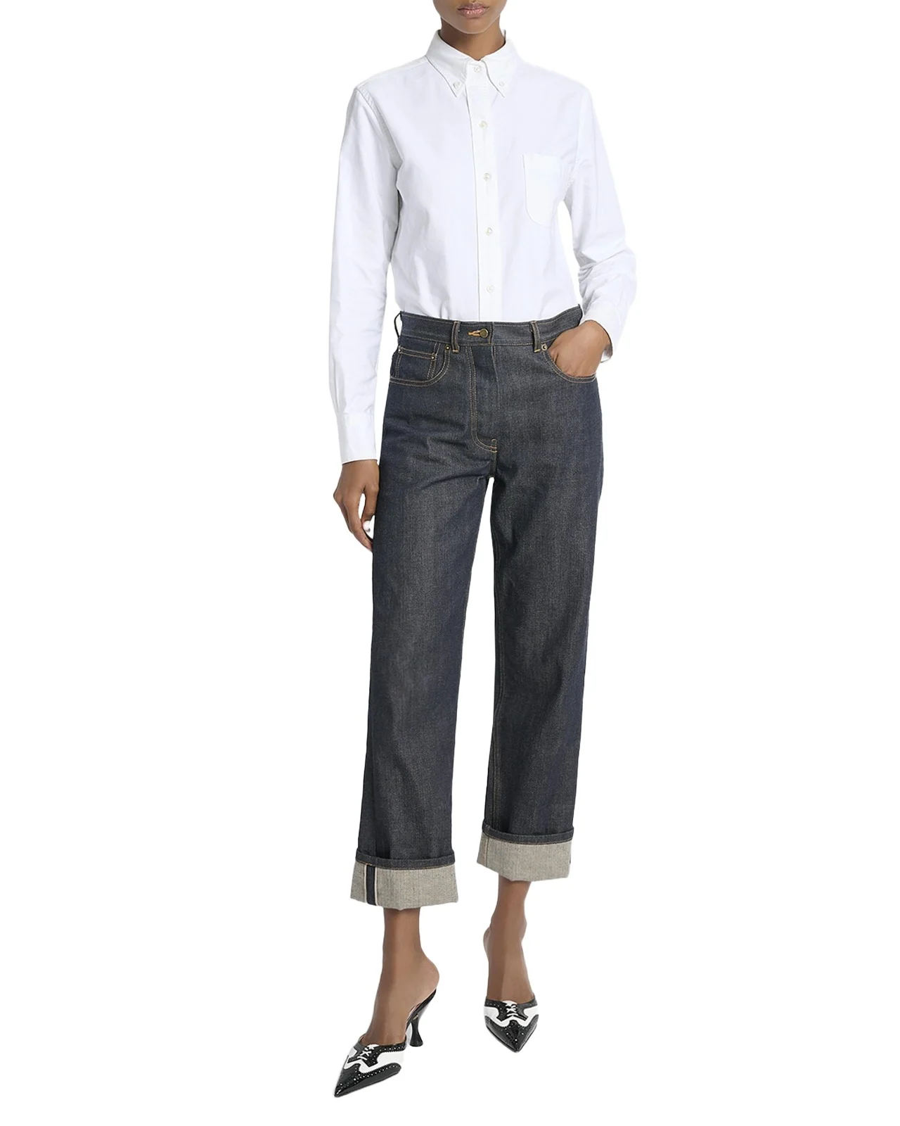 Back-Strap Straight-Leg Cuffed Crop Jeans Back-Strap Straight-Leg Cuffed Crop Jeans