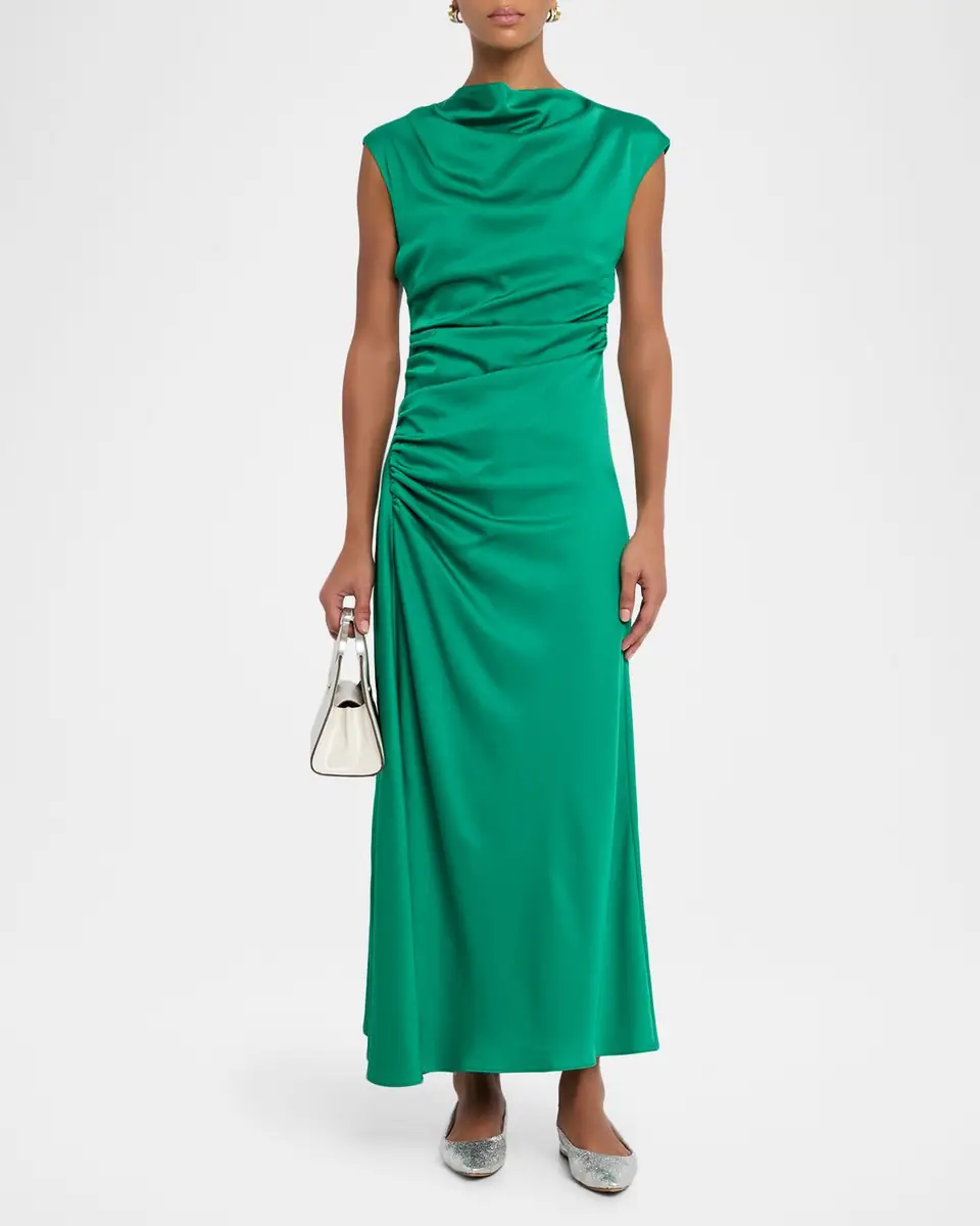 SIMKHAI Burke Draped Sleeveless Satin Dress | Thumbnail 2 SIMKHAI Burke Draped Sleeveless Satin Dress | Thumbnail 2