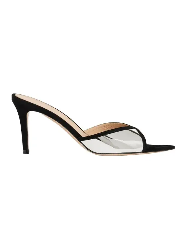 85mm Shiny Leather and Suede Pointed-Toe Mules Sandals