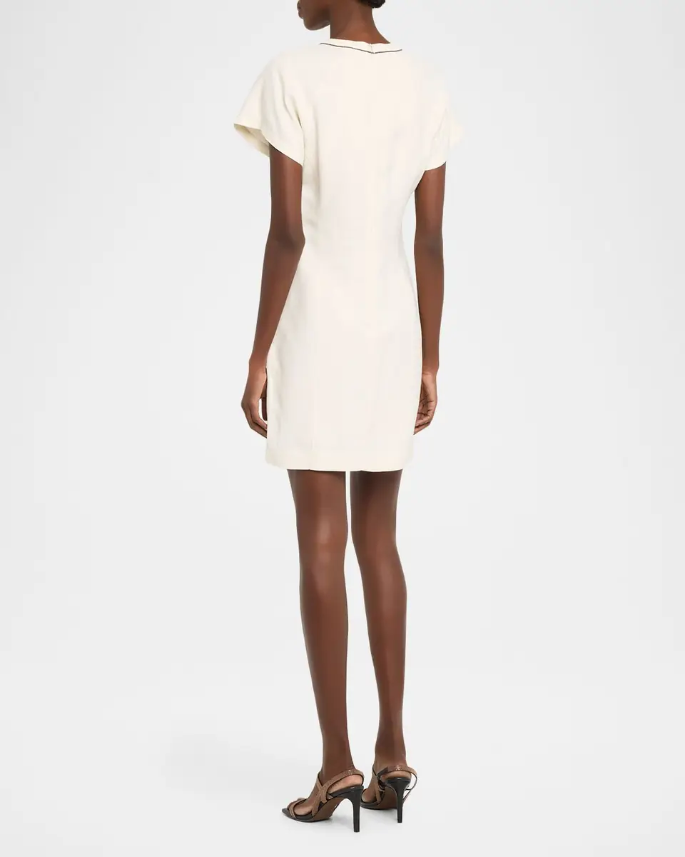 Brunello Cucinelli Fluid Linen Twill Mini Dress With Monili Trim | Thumbnail 2 Brunello Cucinelli Fluid Linen Twill Mini Dress With Monili Trim | Thumbnail 2