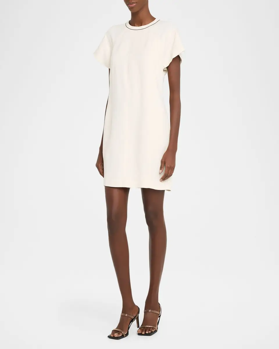 Brunello Cucinelli Fluid Linen Twill Mini Dress With Monili Trim | Thumbnail 3 Brunello Cucinelli Fluid Linen Twill Mini Dress With Monili Trim | Thumbnail 3