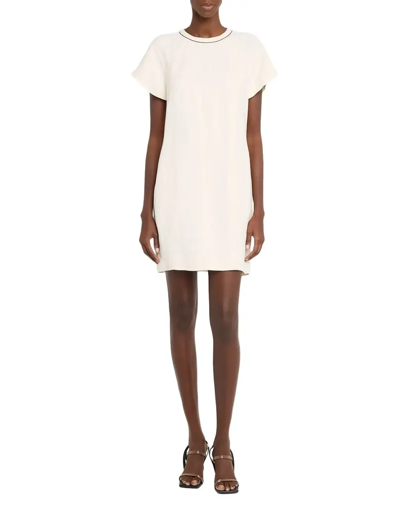 Fluid Linen Twill Mini Dress With Monili Trim