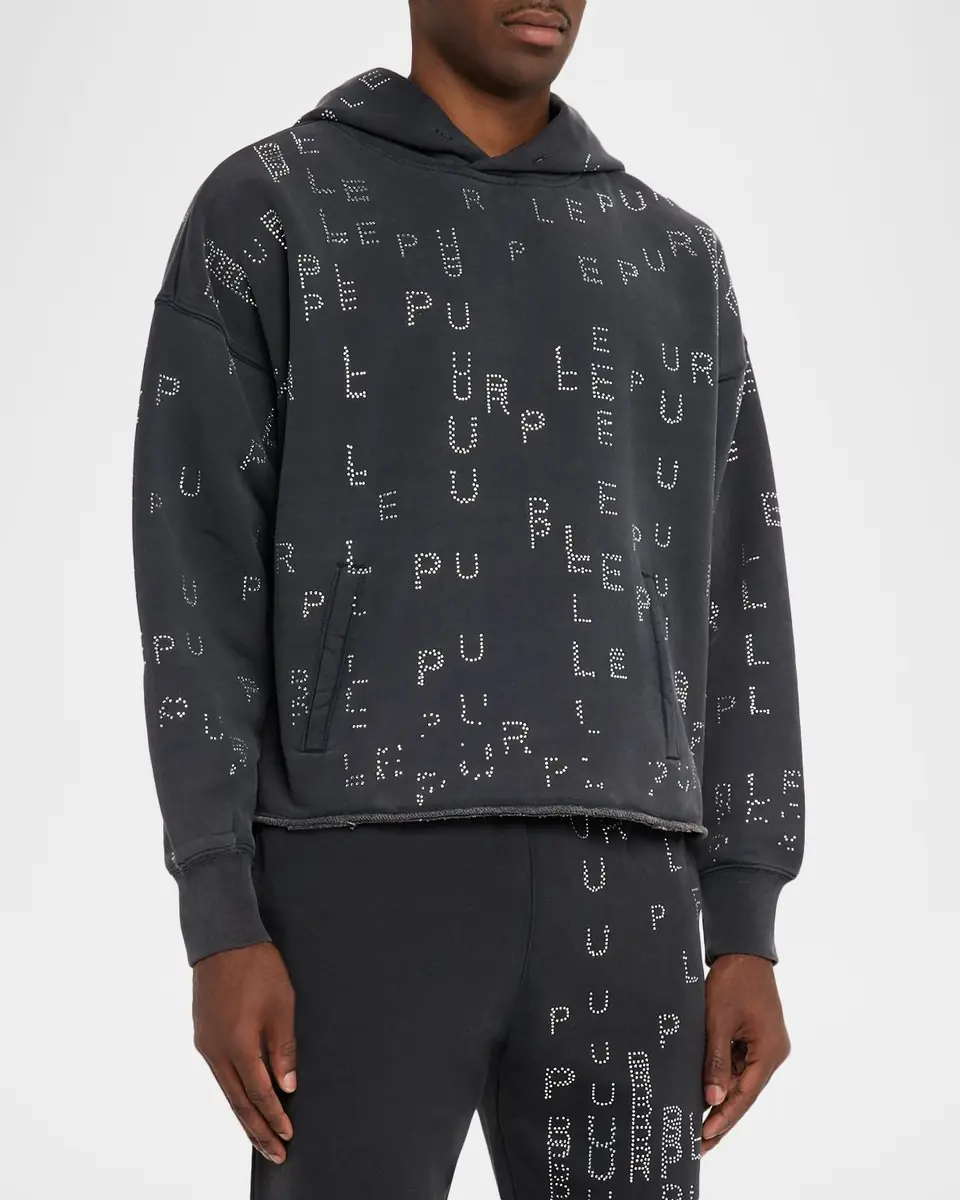 PURPLE Men's Crystal Sequence Oversized Fleece Hoodie | Thumbnail 3 PURPLE Men's Crystal Sequence Oversized Fleece Hoodie | Thumbnail 3
