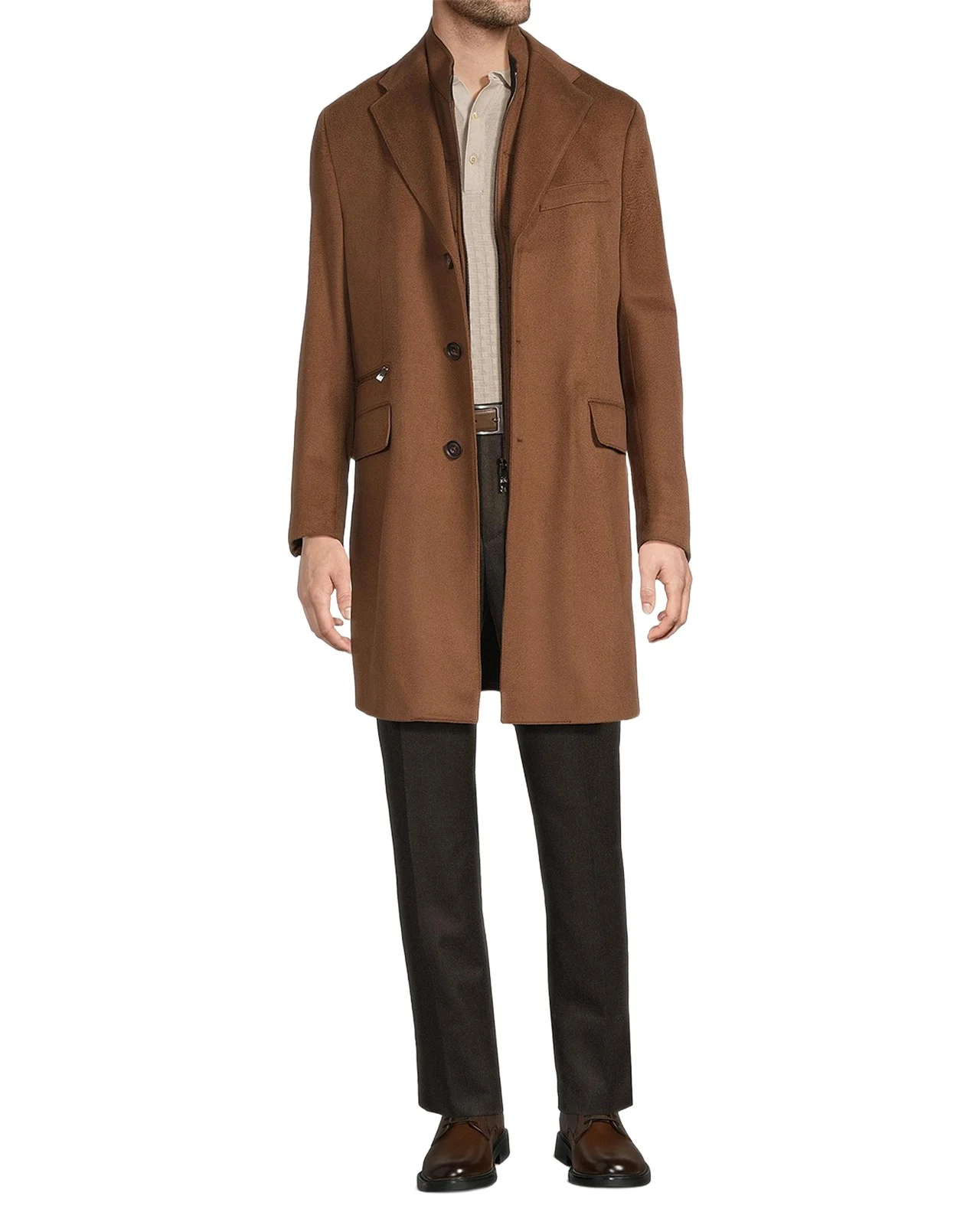 CORNELIANI Men's Virgin Wool Single-Breasted Top Coat with Zip Insert
