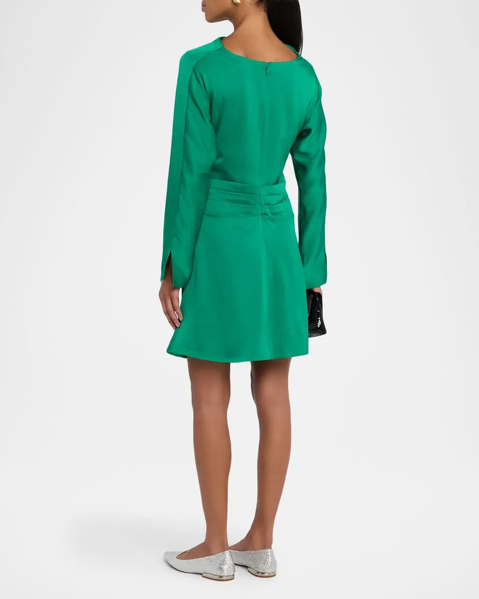 SIMKHAI Harpor Long-Sleeve Draped Satin Mini Dress | Thumbnail 3