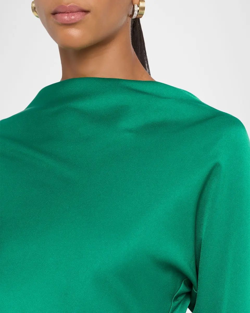 SIMKHAI Harpor Long-Sleeve Draped Satin Mini Dress | Thumbnail 5