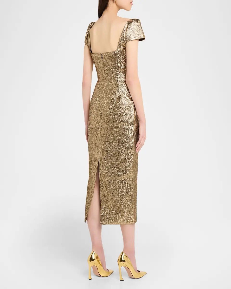 Roland Mouret Pleated Drape Metallic Midi Dress | Thumbnail 2 Roland Mouret Pleated Drape Metallic Midi Dress | Thumbnail 2