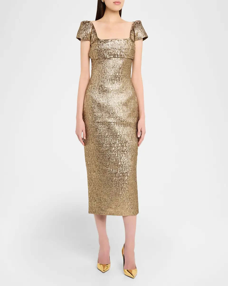 Roland Mouret Pleated Drape Metallic Midi Dress | Thumbnail 3 Roland Mouret Pleated Drape Metallic Midi Dress | Thumbnail 3