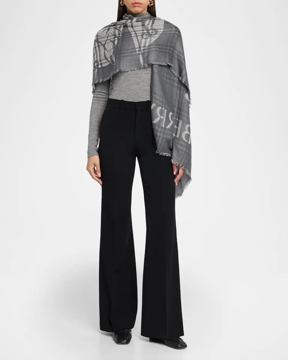 Burberry Wide EKD Check Wool Silk Scarf | Thumbnail 2