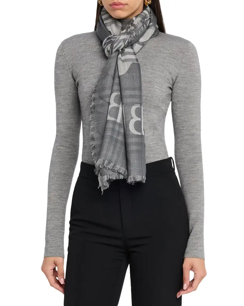 Burberry Wide EKD Check Wool Silk Scarf | Image 1 Burberry Wide EKD Check Wool Silk Scarf | Image 1