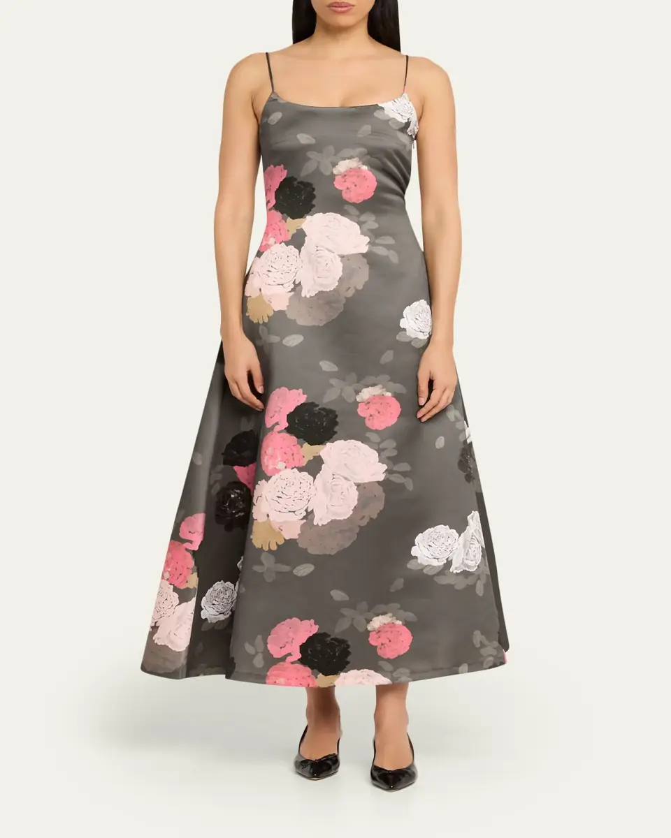 BERNADETTE Nicole Floral Satin Midi Dress | Thumbnail 2