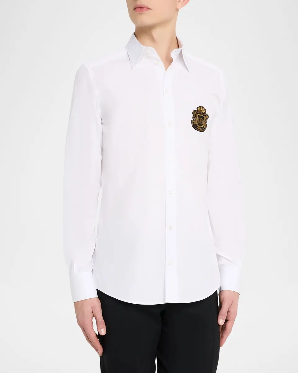 Dolce & Gabbana Men's Cotton Heraldic-Patch Button-Down Shirt | Thumbnail 4 Dolce & Gabbana Men's Cotton Heraldic-Patch Button-Down Shirt | Thumbnail 4