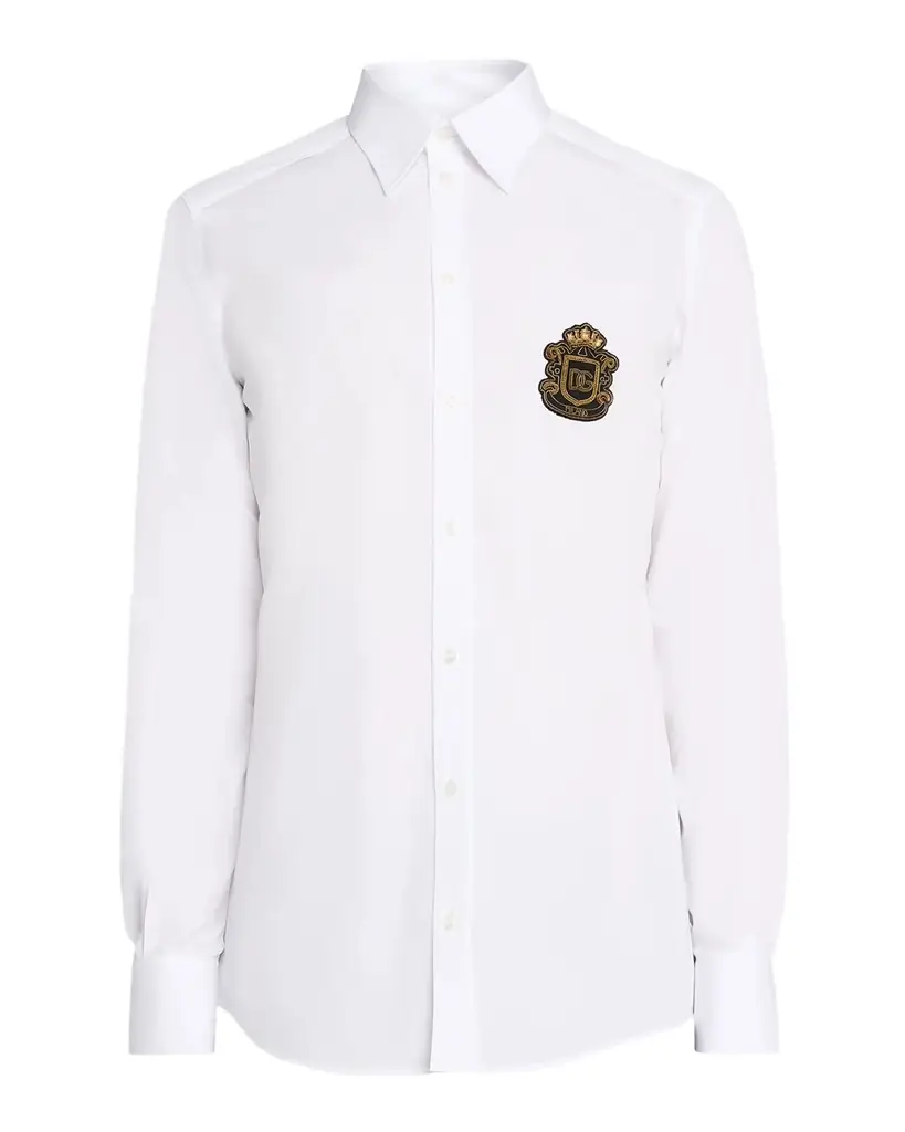 Dolce & Gabbana Men's Cotton Heraldic-Patch Button-Down Shirt | Image 1 Dolce & Gabbana Men's Cotton Heraldic-Patch Button-Down Shirt | Image 1