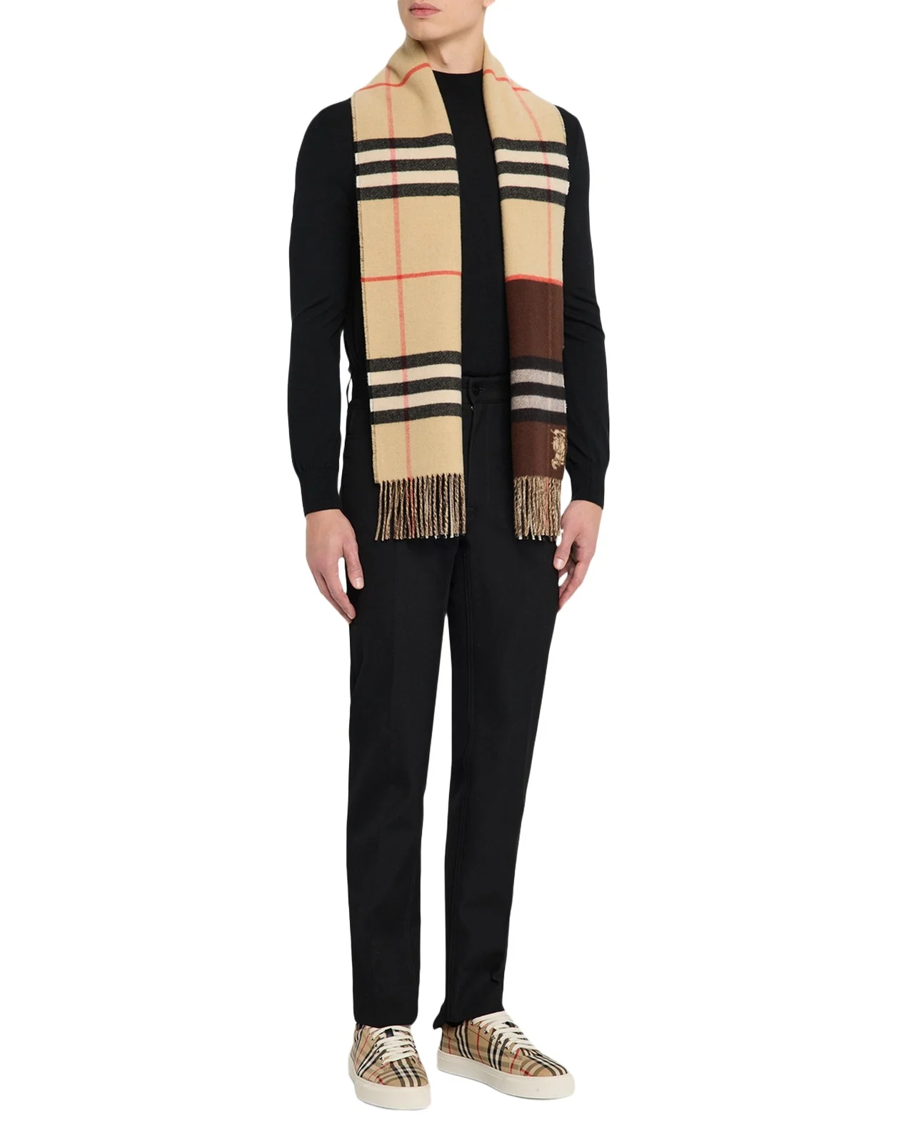 Men's Contrast Check Double-Faced Cashmere Scarf Men's Contrast Check Double-Faced Cashmere Scarf
