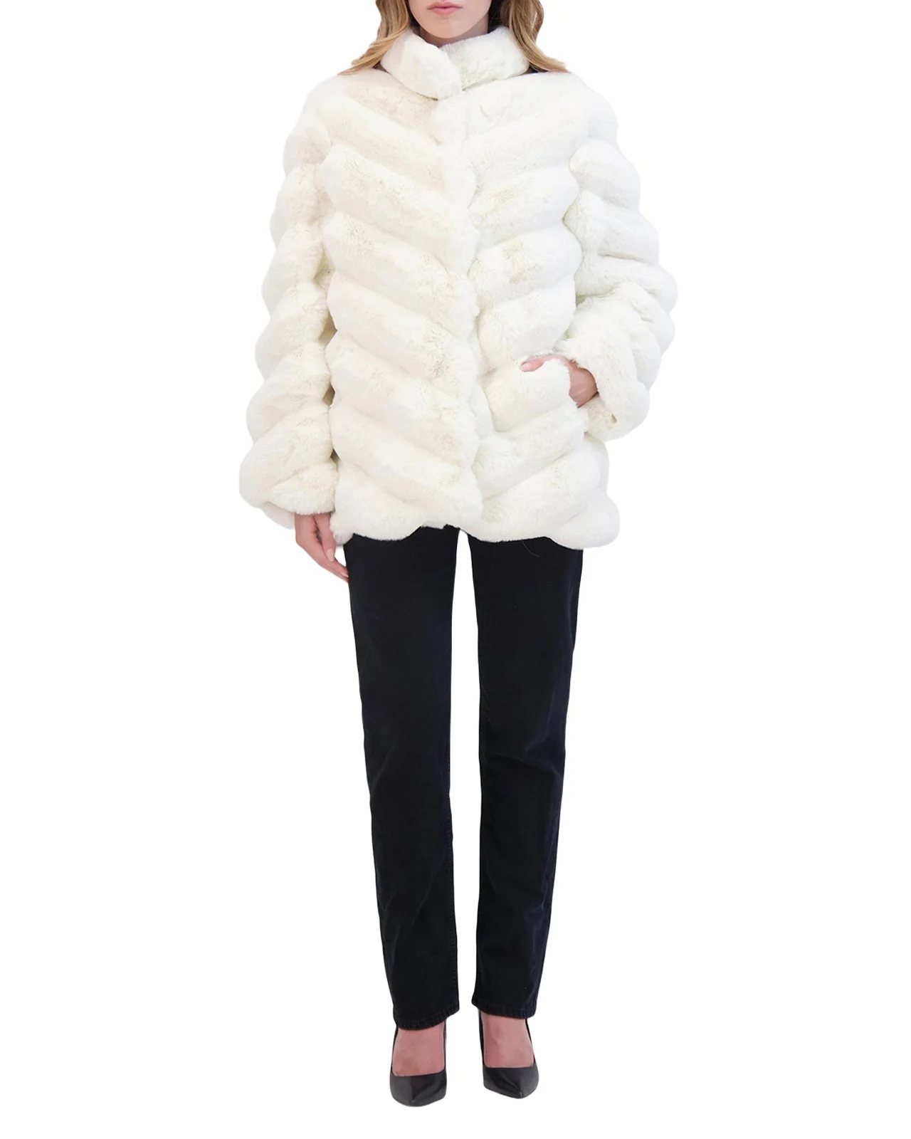 Fur-Free Chevron Faux Chinchilla Coat