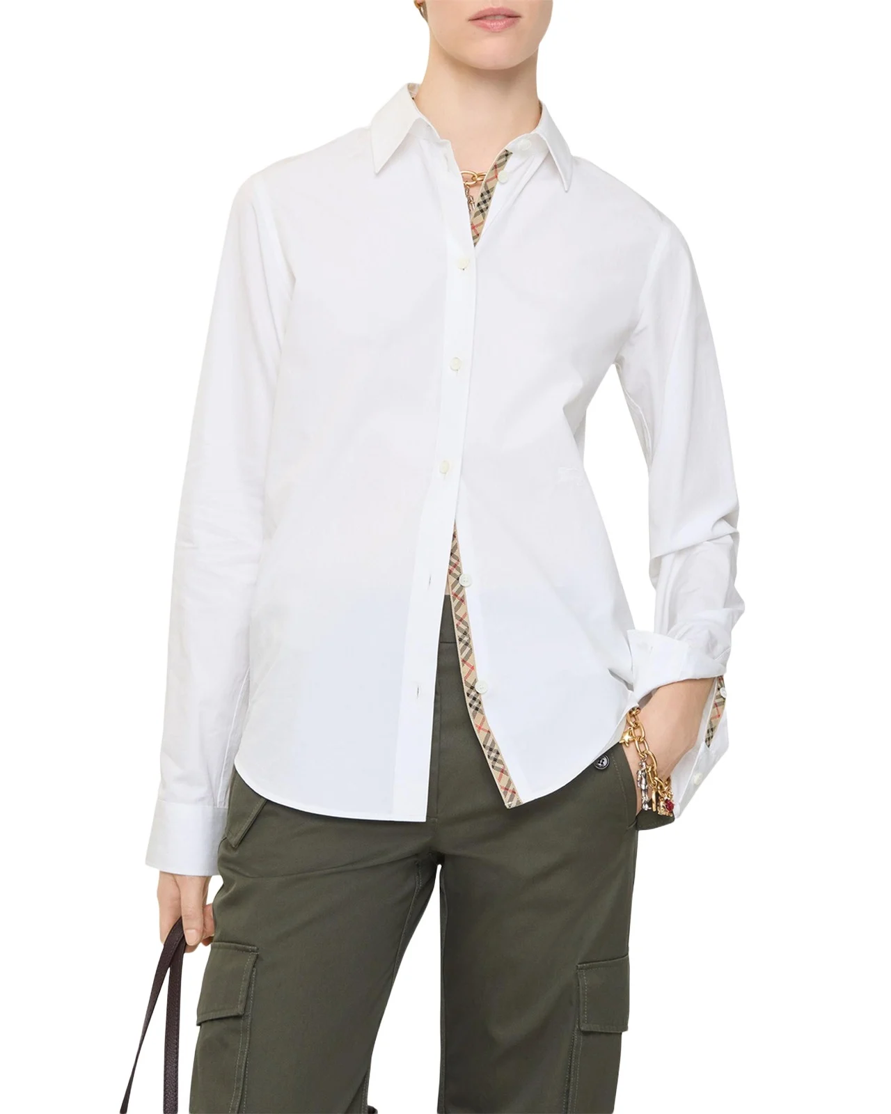 Ellora Check-Lined Cotton Poplin Button-Down Shirt