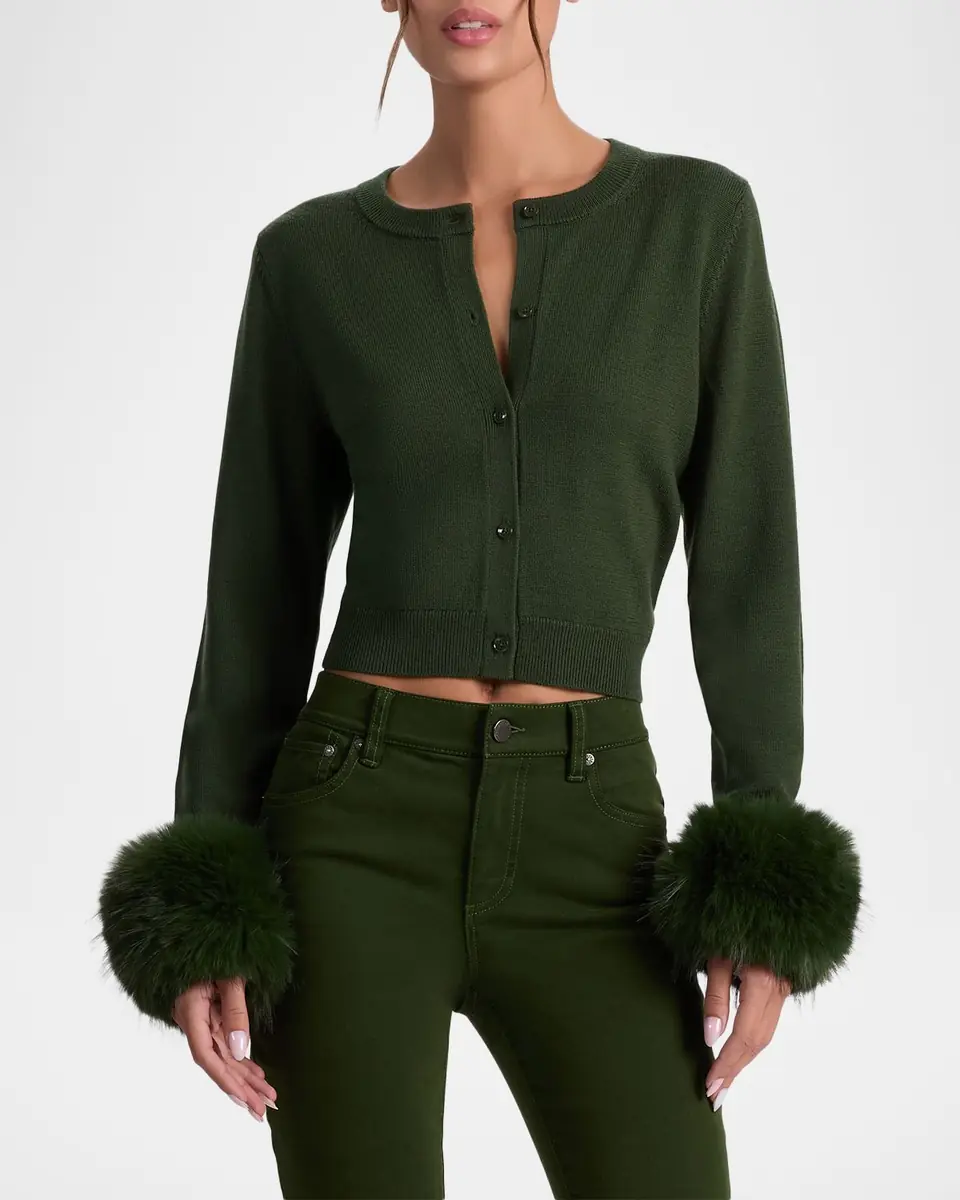 Alice + Olivia Dollie Faux Fur Cuff Cardigan | Thumbnail 3