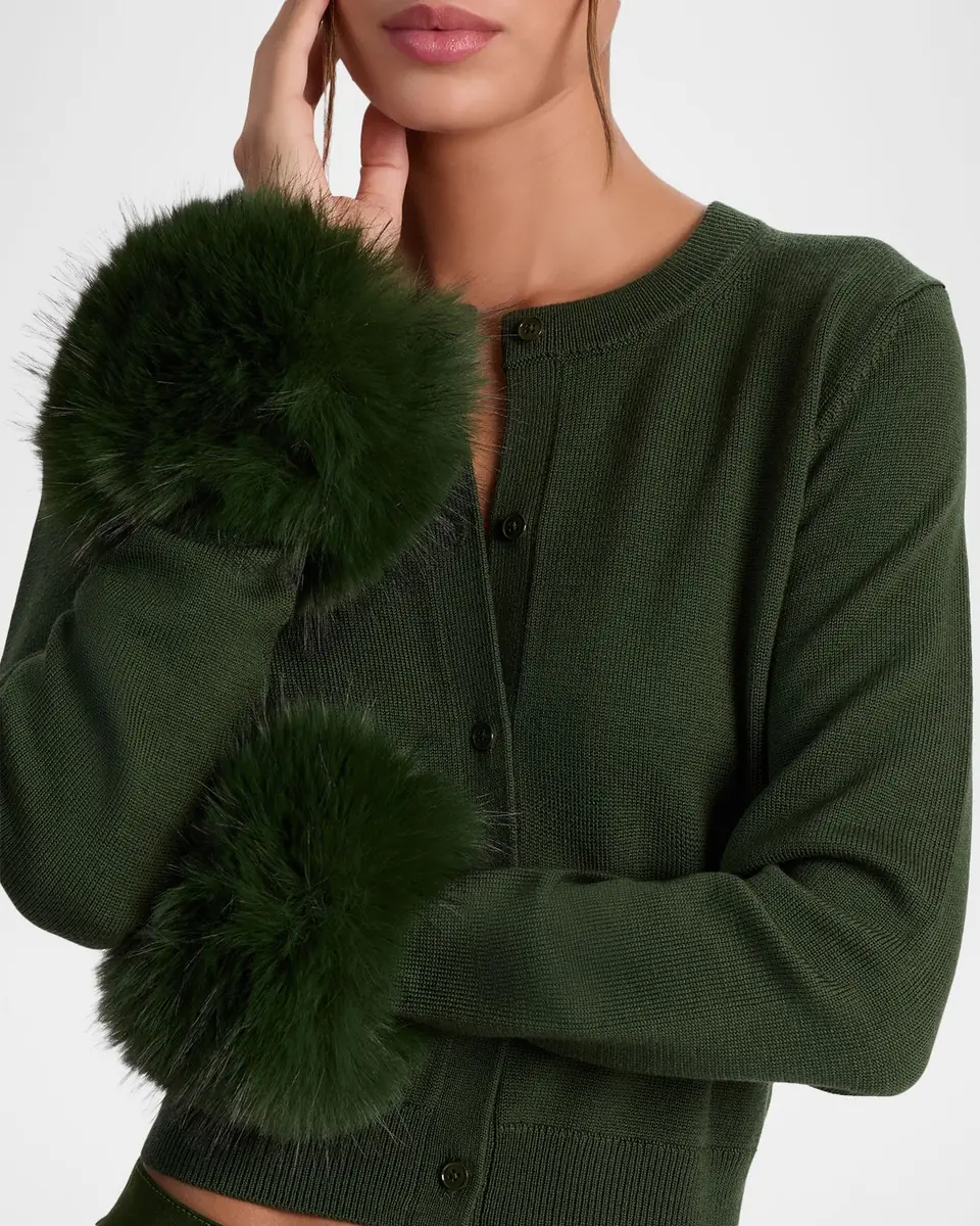 Alice + Olivia Dollie Faux Fur Cuff Cardigan | Thumbnail 4