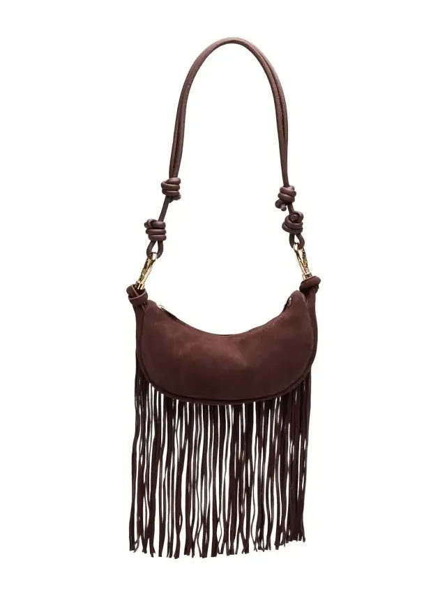 Avery Fringed Suede Crescent Shoulder Bag Avery Fringed Suede Crescent Shoulder Bag