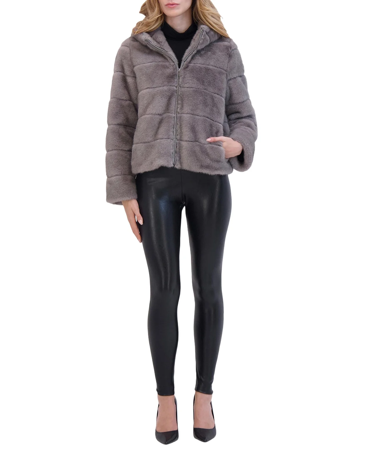 Fur-Free Hooded Faux Mink Zip Jacket Fur-Free Hooded Faux Mink Zip Jacket