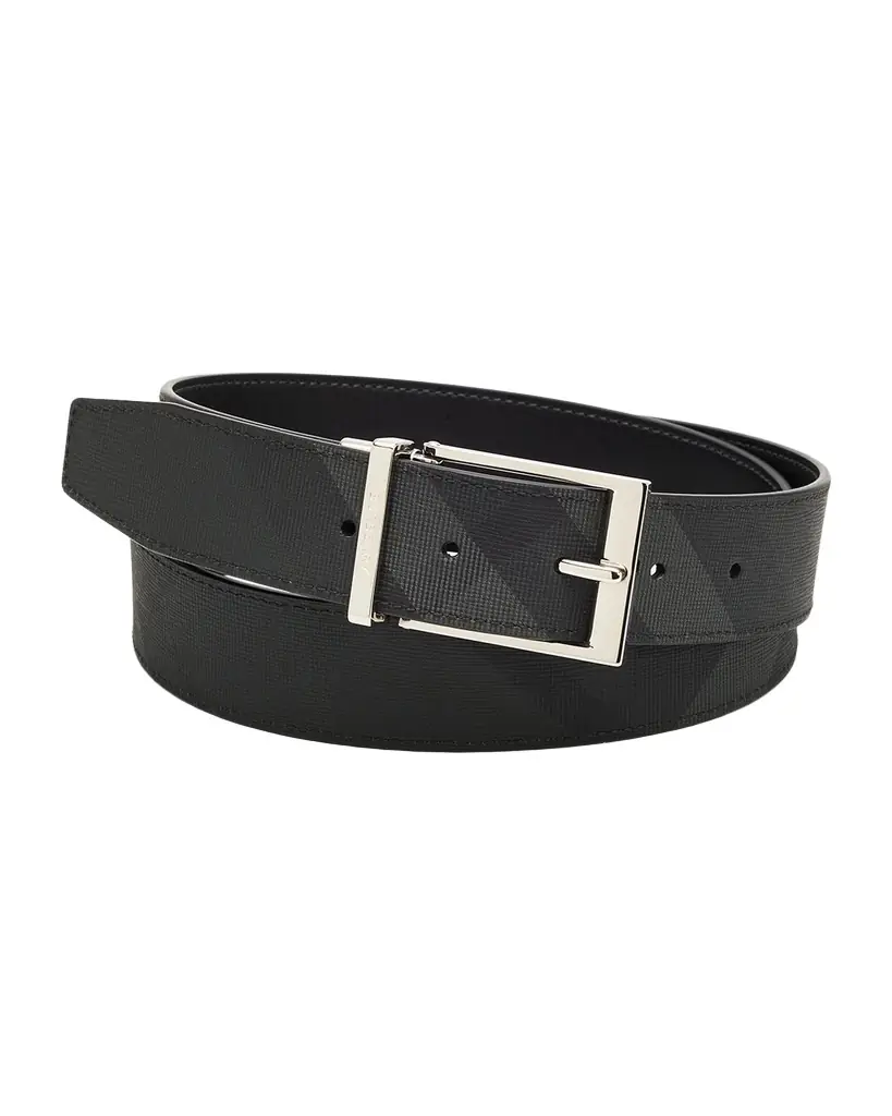 Men's Reversible Check Leather Belt
