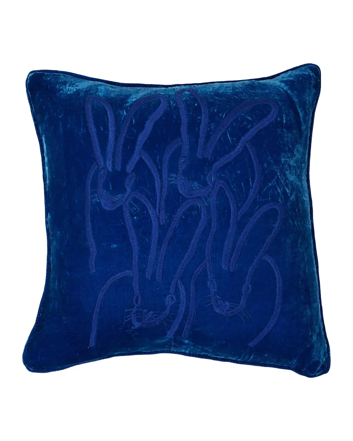 Hunt Slonem Hand-Embroidered Velvet Bunny Pillow, 22" Square